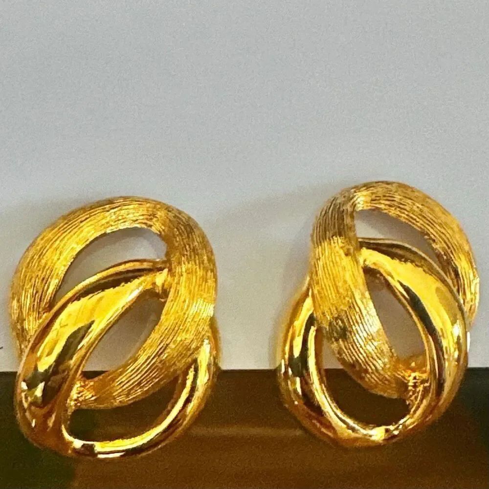 Napier Gold-Tone Textured Loop Screw-Back Earrings